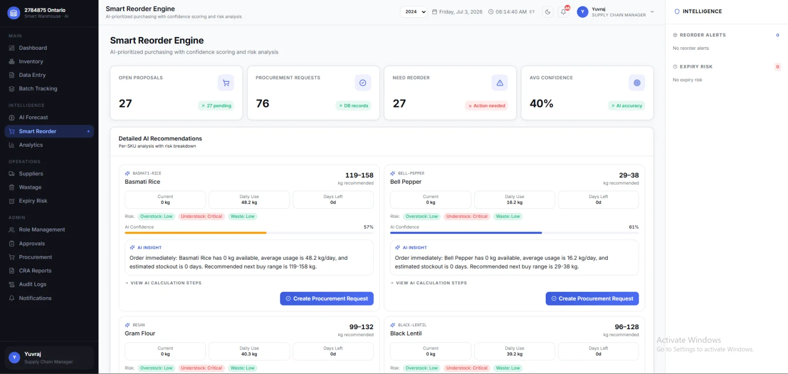 Smart Reorder AI Engine