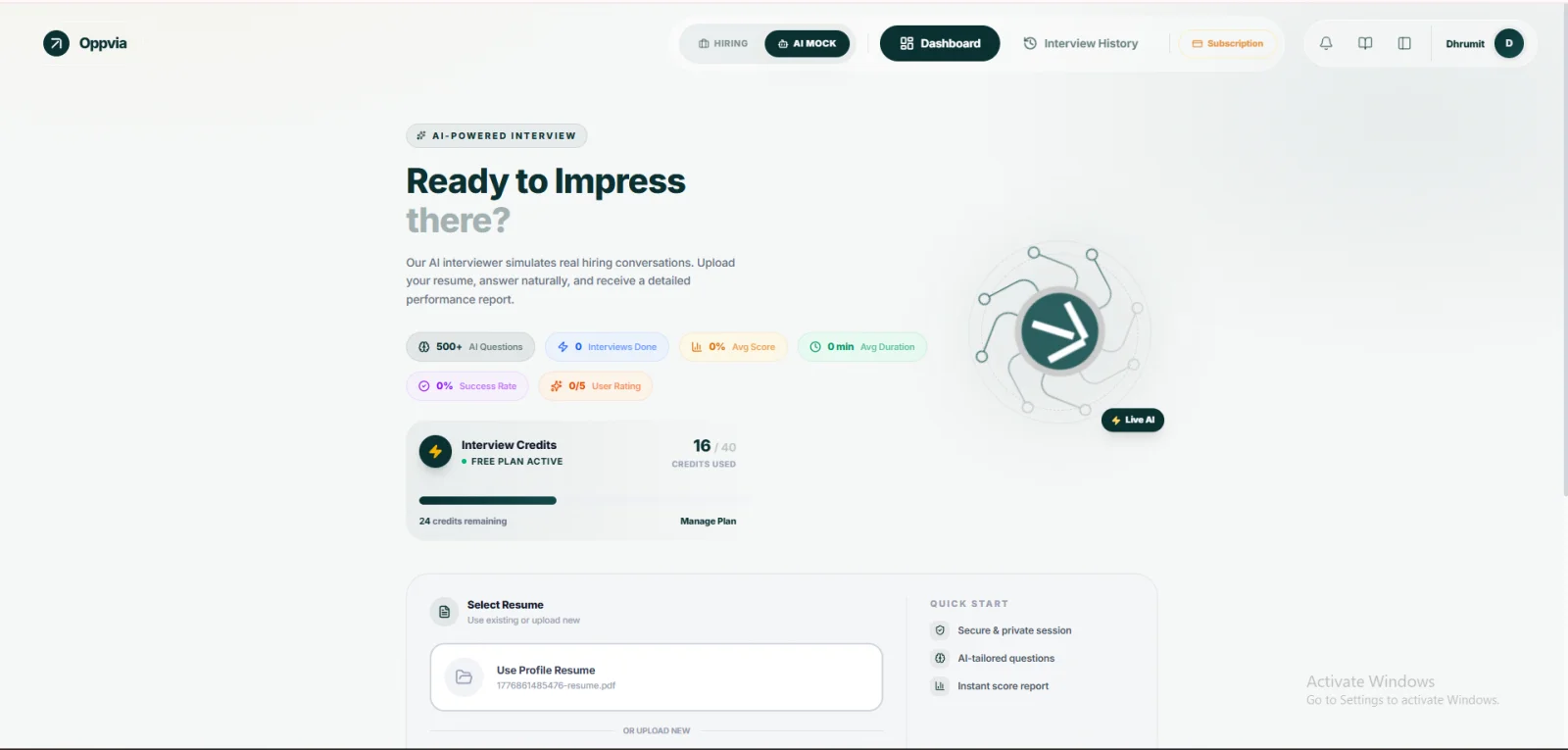 Oppvia AI-POWERED INTERVIEW